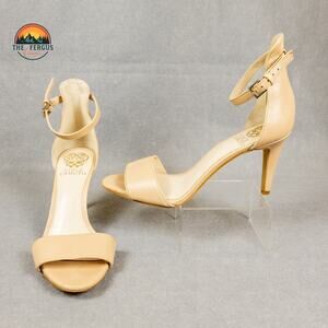 Vince Camuto Elegant Classic 3.5” Nude Tan Leather Heels with Ankle Strap Sz 7.5